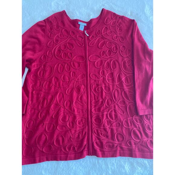 Catherine’s Womens Berry Embellished Ribbon Design Zipper Cardigan Sweater Sz 1X - Picture 3 of 7